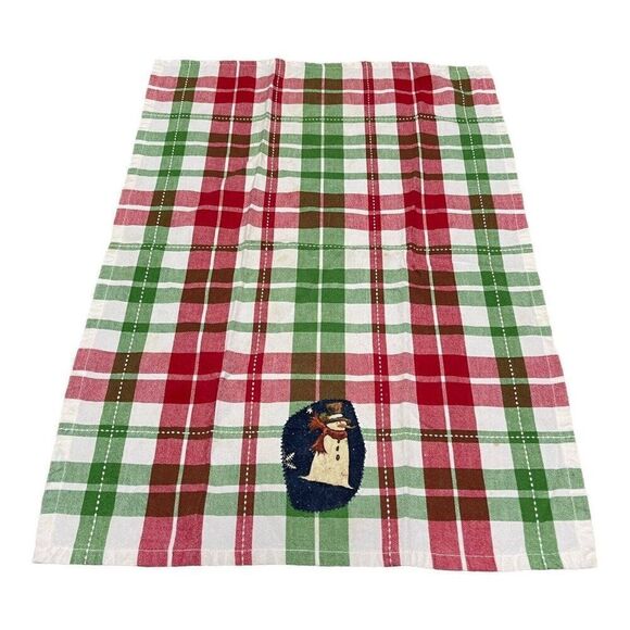 Christmas Plaid Kitchen Tea Towel With Snowman Iron on Patch 17.25x25 Flour Sack - Picture 2 of 5